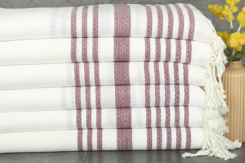 Bridesmaid Gift Towel Burgundy Stripes, 40x71 Inches