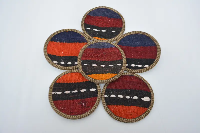 Red and Orange Striped Coaster Set, Unique Boho Coasters