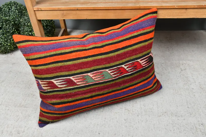 Pillow Sham, Boho Pillow, Vintage Pillow, 20x28 Red Cushion, Tapestry Pillow Case, Throw Kilim Pillow, Custom Cushion, Kilim Rug Cushion Case - 7