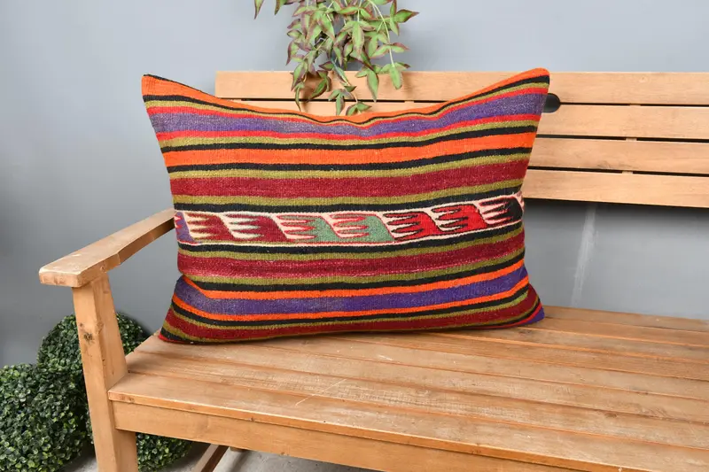 Pillow Sham, Boho Pillow, Vintage Pillow, 20x28 Red Cushion, Tapestry Pillow Case, Throw Kilim Pillow, Custom Cushion, Kilim Rug Cushion Case - 1