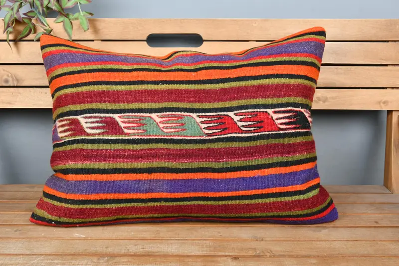 Pillow Sham, Boho Pillow, Vintage Pillow, 20x28 Red Cushion, Tapestry Pillow Case, Throw Kilim Pillow, Custom Cushion, Kilim Rug Cushion Case - 6