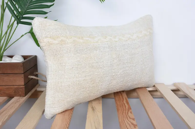 Toss Pillow Sham, Boho Pillow, Cushion, 12x20 Beige Cushion, Vintage Pillow, Gift Pillow, Sofa Pillow Sham, Boho Throw Pillow Sham - 4
