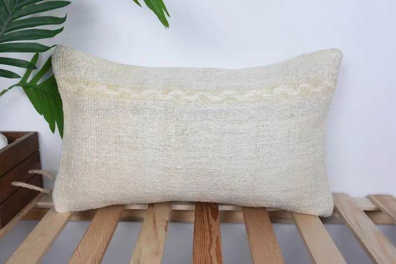 Toss Pillow Sham, Boho Pillow, Cushion, 12x20 Beige Cushion, Vintage Pillow, Gift Pillow, Sofa Pillow Sham, Boho Throw Pillow Sham - 1
