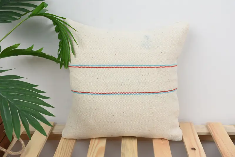 Throw Kilim Pillow, Nautical Throw Pillow Cover, Kilim Cushion Sham, Bench Cushion Case, Vintage Kilim Pillow, Cushion, 14x14 White Cushion Case - 1
