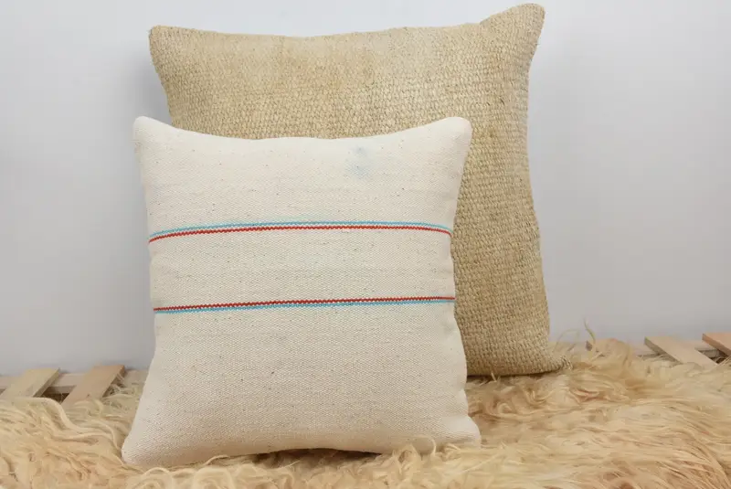 Throw Kilim Pillow, Nautical Throw Pillow Cover, Kilim Cushion Sham, Bench Cushion Case, Vintage Kilim Pillow, Cushion, 14x14 White Cushion Case - 6