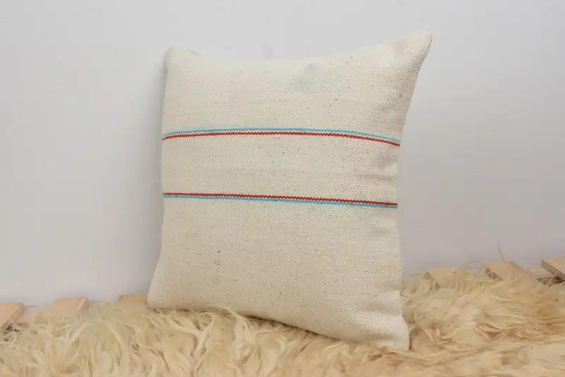 Throw Kilim Pillow, Nautical Throw Pillow Cover, Kilim Cushion Sham, Bench Cushion Case, Vintage Kilim Pillow, Cushion, 14x14 White Cushion Case - 7