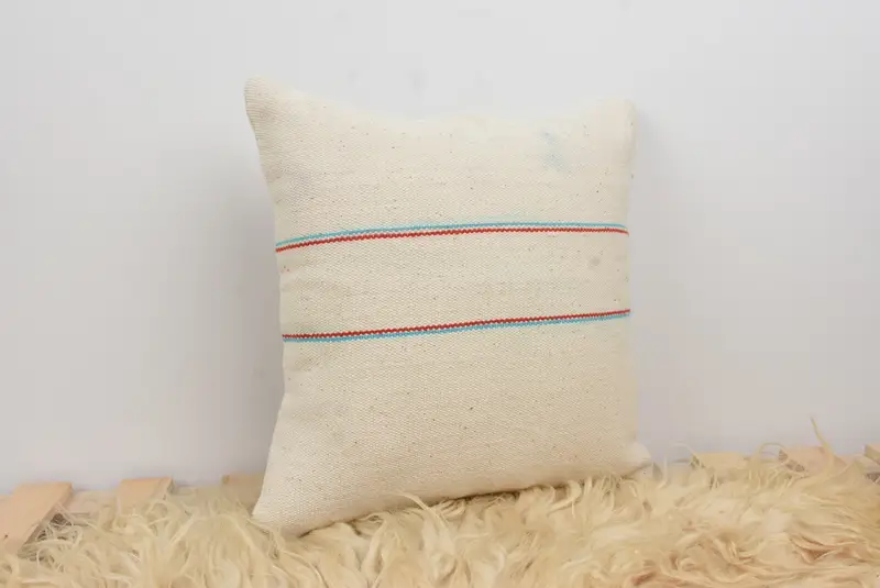 Throw Kilim Pillow, Nautical Throw Pillow Cover, Kilim Cushion Sham, Bench Cushion Case, Vintage Kilim Pillow, Cushion, 14x14 White Cushion Case - 8