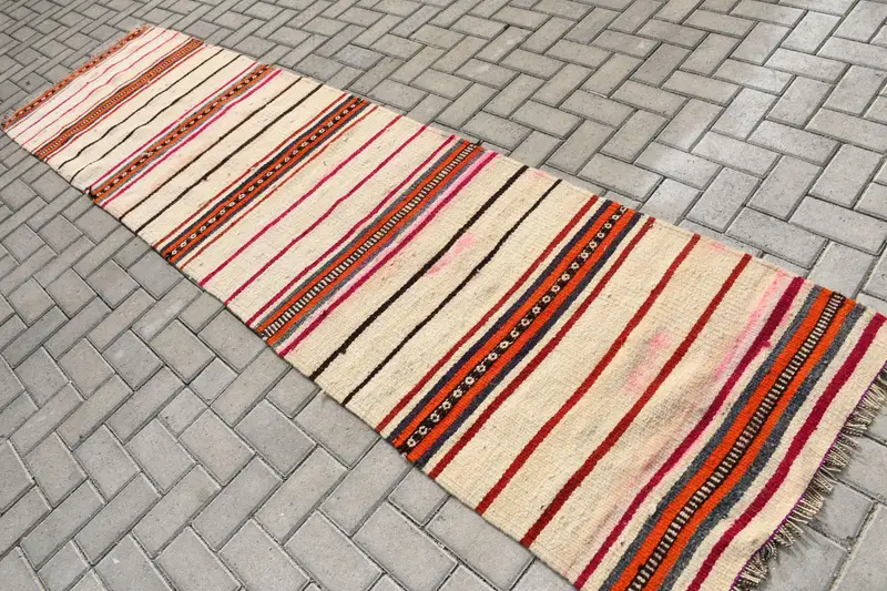 2.6x10.3 ft Vintage Runner Rug, Turkish Red Moroccan Rug - 1