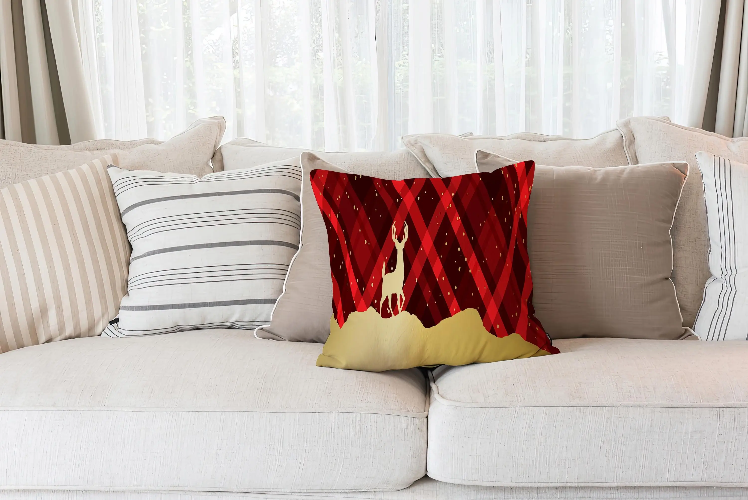 Christmas Striped Printed Pillow: Festive Home Decor Accent - 1