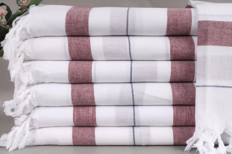 Personalized Beach Towel Turkish Cotton Burgundy Stripes, 36x67 Inches