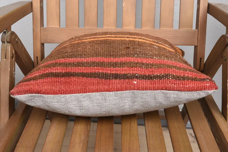 Patio Cushion, Ethnic Throw Cushion Cover, Ethnical Kilim Rug Pillow, 16x16 Orange Pillow Sham, Kilim Pillow Cover, Pillow Case, Throw Kilim Pillow - 5