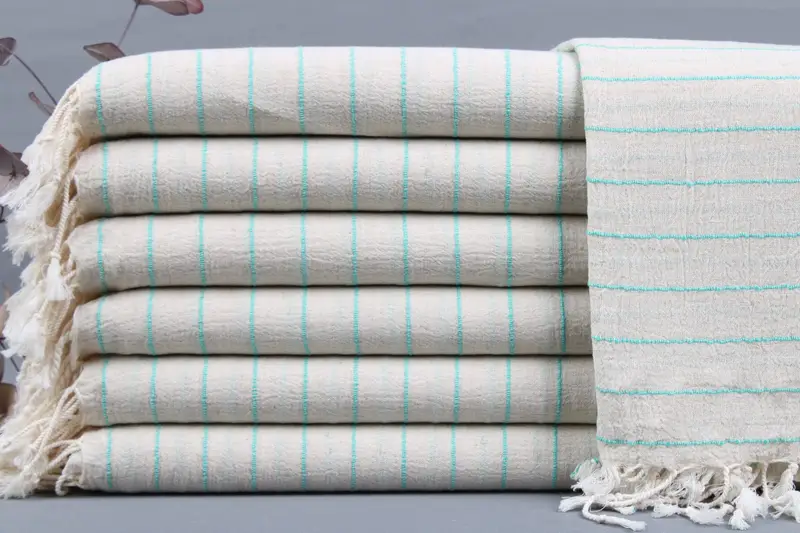 Beach Towel Organic Cotton Striped Beige, 38x63 Inches