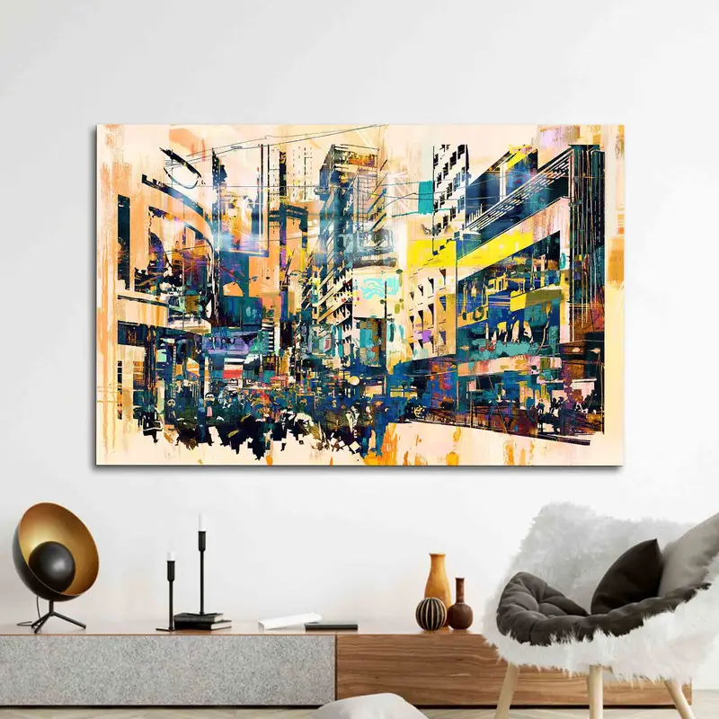 エレガントなオフィス装飾用のモダンな抽象都市景観プリントガラス