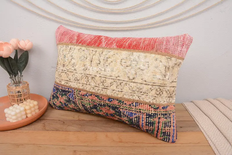 Red & Orange Patchwork Pillow, 16x24 Inches Decorative Pillow - 4