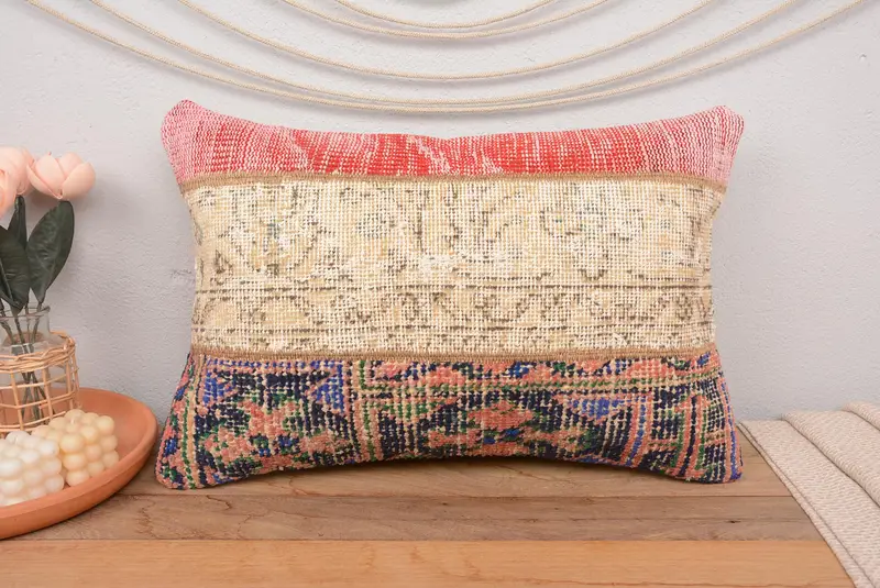 Red & Orange Patchwork Pillow, 16x24 Inches Decorative Pillow - 2