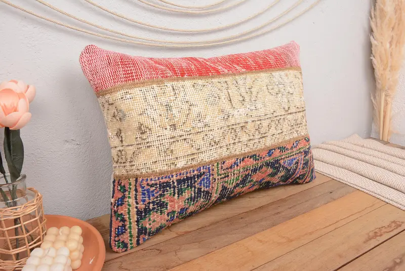 Red & Orange Patchwork Pillow, 16x24 Inches Decorative Pillow - 1