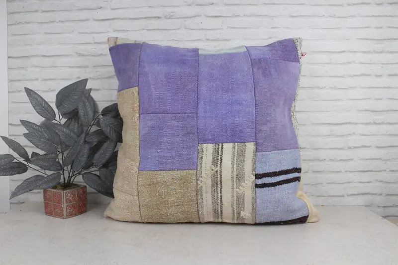 32x32 Purple Cushion, Gift Pillow, Interior Designer Pillow, Turkish Kilim Pillow, Couch Pillow Sham, Decorative Bolster Pillow Case, Pillow Case - 1