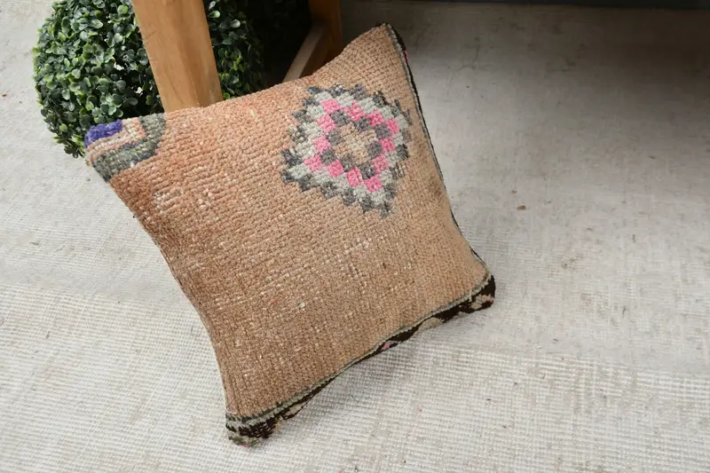 12x12 Brown Cushion Cover, Bolster Throw Cushion, Cushion Cover, Vintage Kilim Throw Pillow, Antique Pillows, Kilim Cushion Sham - 7