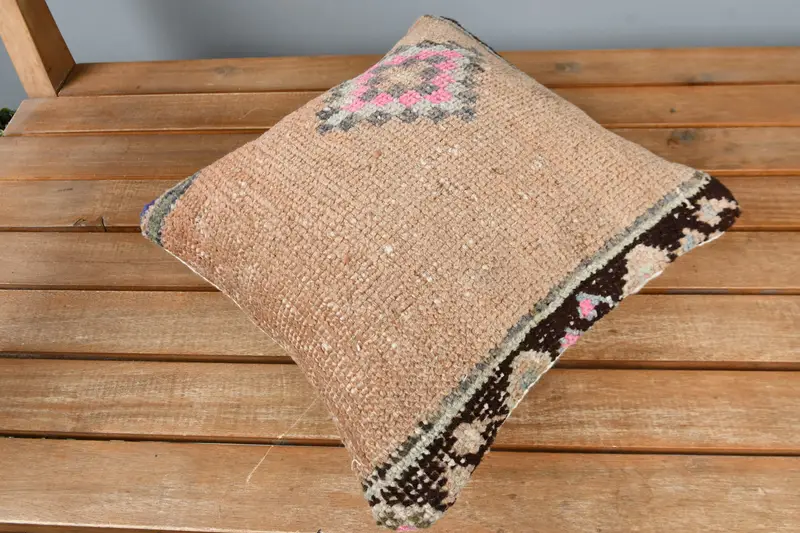 12x12 Brown Cushion Cover, Bolster Throw Cushion, Cushion Cover, Vintage Kilim Throw Pillow, Antique Pillows, Kilim Cushion Sham - 2