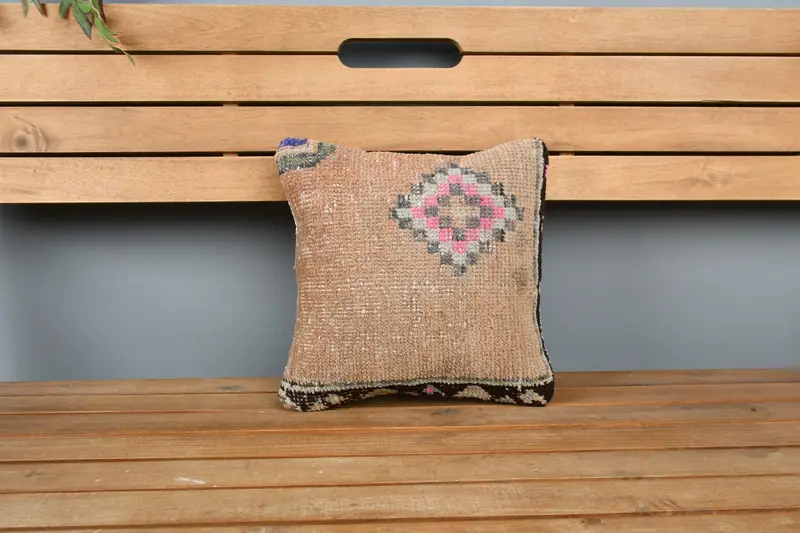 12x12 Brown Cushion Cover, Bolster Throw Cushion, Cushion Cover, Vintage Kilim Throw Pillow, Antique Pillows, Kilim Cushion Sham - 6