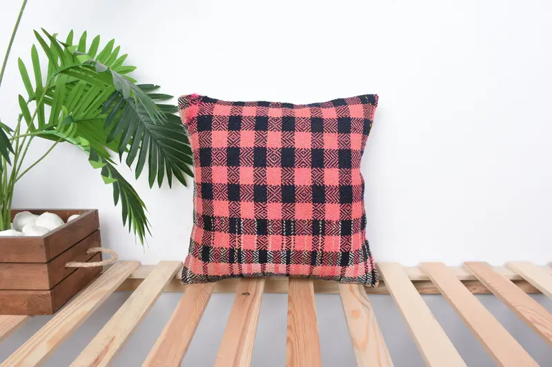 Pillow for Sofa, Handmade Kilim Cushion, Sofa Bolster Cushion Cover, Pillow Case, Sustainable Cushion, 14x14 Pink Cushion Case, Vintage Pillow - 1