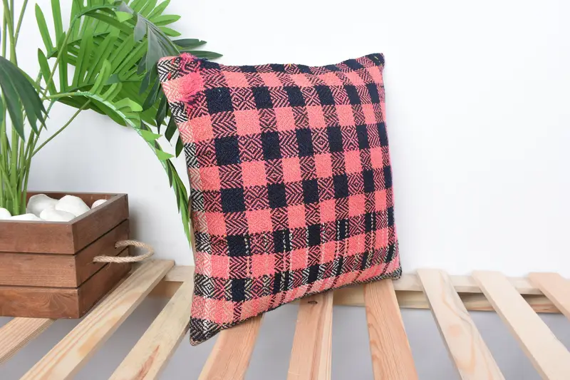 Pillow for Sofa, Handmade Kilim Cushion, Sofa Bolster Cushion Cover, Pillow Case, Sustainable Cushion, 14x14 Pink Cushion Case, Vintage Pillow - 5