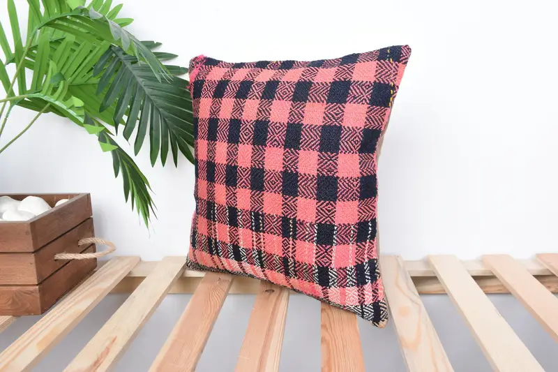 Pillow for Sofa, Handmade Kilim Cushion, Sofa Bolster Cushion Cover, Pillow Case, Sustainable Cushion, 14x14 Pink Cushion Case, Vintage Pillow - 4