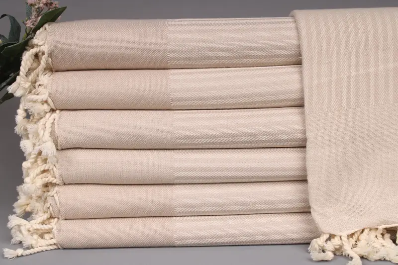 Personalized Turkish Towel Monogram Beige Striped Beach Towel 40x67 Inches