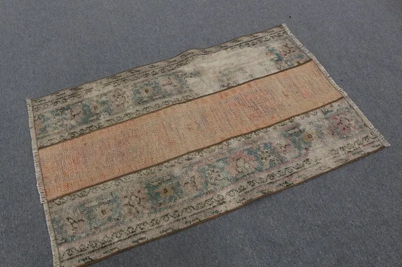 Vintage Türk Küçük Halısı 2.8x4.4 ft, Kahverengi Mavi Soyut Yün Halı - 1