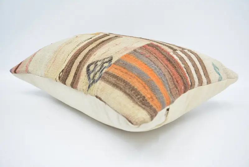 Antique Pillows, Lounge Throw Cushion Case, Handmade Pillow Case, Turkish Pillow, 16x24 Beige Pillow Case, Cushion Cover, Ethnical Kilim Rug Pillow - 6