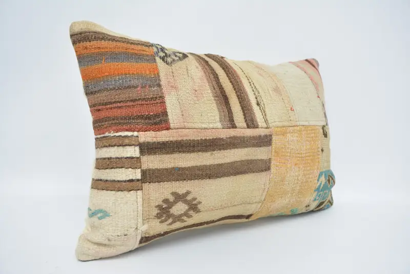 Antique Pillows, Lounge Throw Cushion Case, Handmade Pillow Case, Turkish Pillow, 16x24 Beige Pillow Case, Cushion Cover, Ethnical Kilim Rug Pillow - 3
