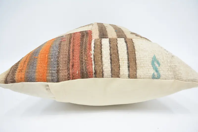 Antique Pillows, Lounge Throw Cushion Case, Handmade Pillow Case, Turkish Pillow, 16x24 Beige Pillow Case, Cushion Cover, Ethnical Kilim Rug Pillow - 5