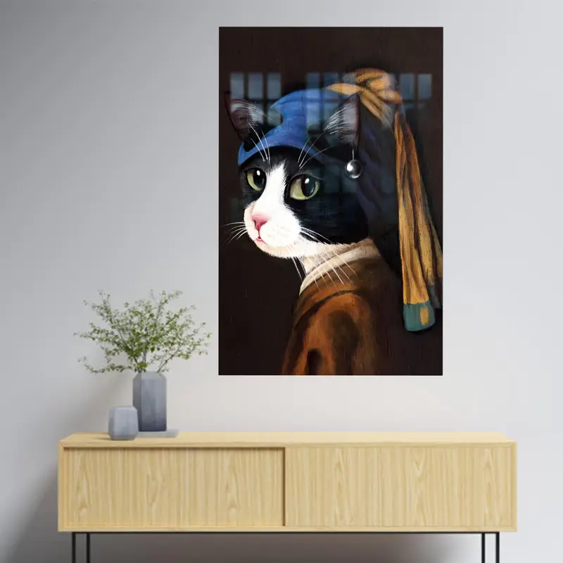 Modern Soyut Kedi Sevgilisi Baskılı Cam - Zarif Ev Dekorasyonu