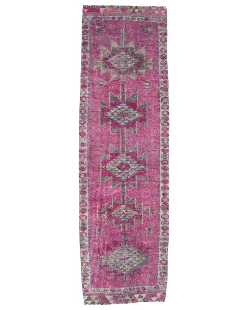 エレガントなピンクのラグ、2.9x10フィートのグレーのイカットパターン