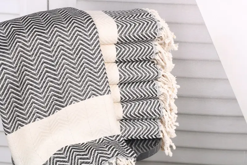 Throw Blanket Organic Turkish Cotton or Linen, Black, 40x71 Inches