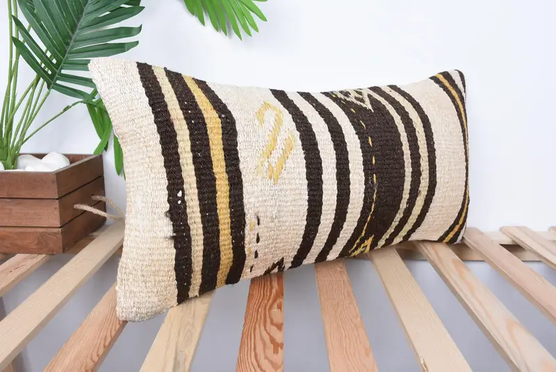 Pillow for Couch, Kilim Cushion Sham, Floor Cushion Case, Handmade Pillow Sham, Cushion Case, Turkish Pillow, 12x24 Beige Pillow Cover - 4