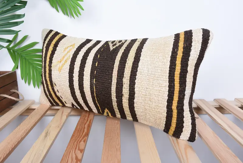 Pillow for Couch, Kilim Cushion Sham, Floor Cushion Case, Handmade Pillow Sham, Cushion Case, Turkish Pillow, 12x24 Beige Pillow Cover - 5