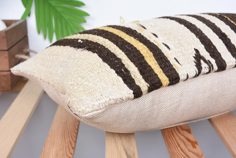 Pillow for Couch, Kilim Cushion Sham, Floor Cushion Case, Handmade Pillow Sham, Cushion Case, Turkish Pillow, 12x24 Beige Pillow Cover - 6