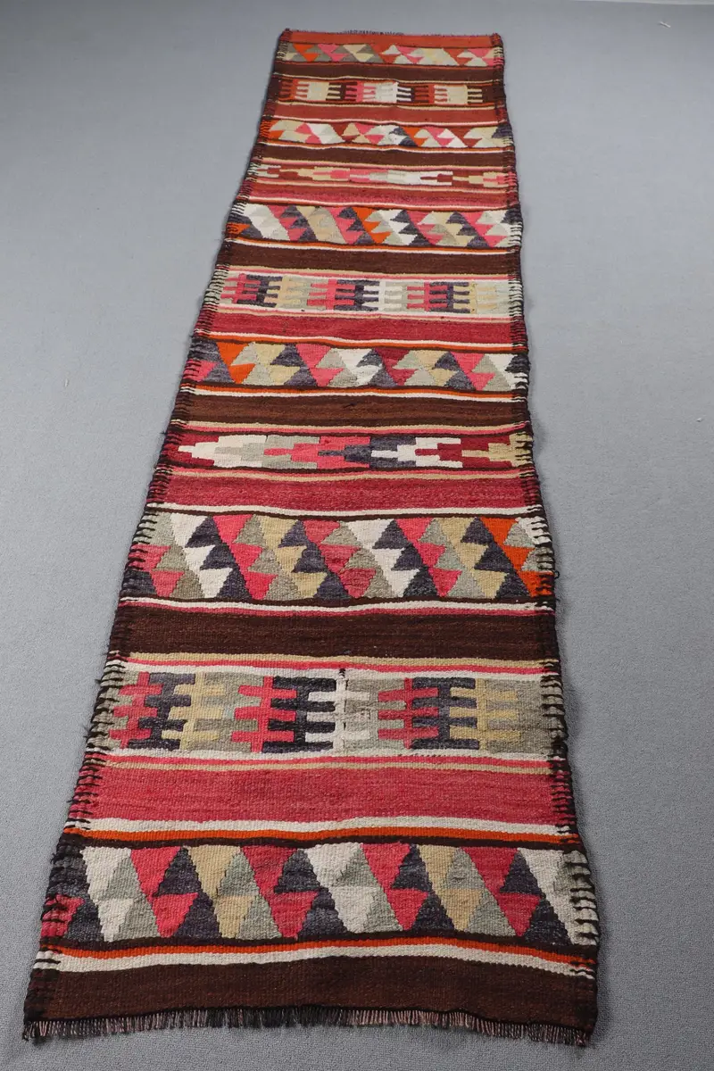 Elegant Brown & Pink Rug, 2.5x10 ft Abstract Design