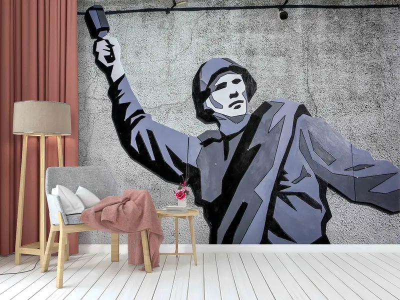 Banksy Wall Mural, Paper Cutting Art, Paper Craft, Solider Graffiti Painting, Stick On Wallpaper Art Deco, Banksy Wallpaper, Man Cave Decor, - 1