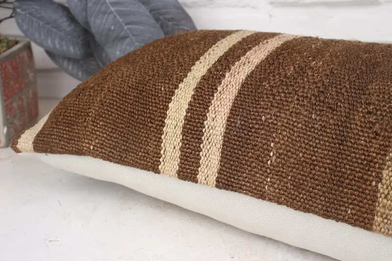 Patio Pillow Cover, Cushion Cover, Kilim Cushion Sham, Vintage Kilim Pillow, 12x36 Brown Cushion Case, Sofa Pillow, Interior Designer Pillow - 6