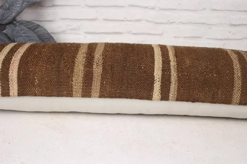 Patio Pillow Cover, Cushion Cover, Kilim Cushion Sham, Vintage Kilim Pillow, 12x36 Brown Cushion Case, Sofa Pillow, Interior Designer Pillow - 5