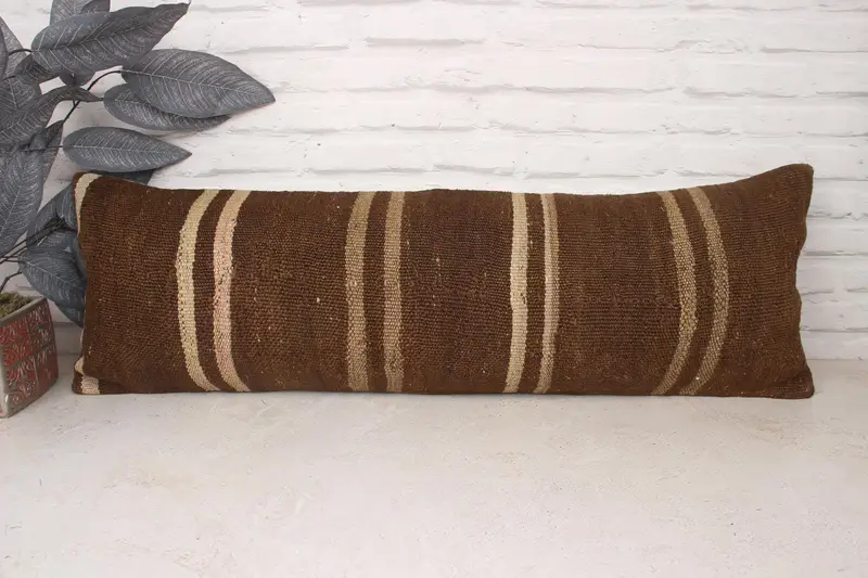 Patio Pillow Cover, Cushion Cover, Kilim Cushion Sham, Vintage Kilim Pillow, 12x36 Brown Cushion Case, Sofa Pillow, Interior Designer Pillow - 1
