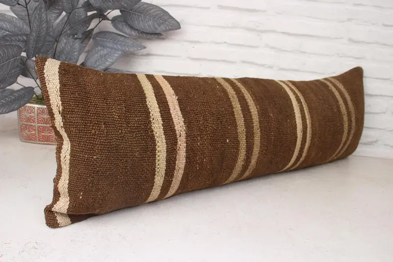 Patio Pillow Cover, Cushion Cover, Kilim Cushion Sham, Vintage Kilim Pillow, 12x36 Brown Cushion Case, Sofa Pillow, Interior Designer Pillow - 3