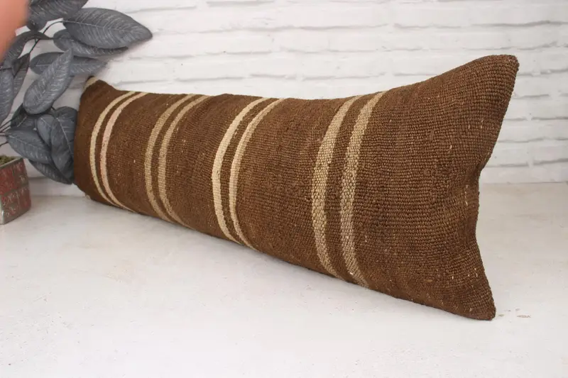 Patio Pillow Cover, Cushion Cover, Kilim Cushion Sham, Vintage Kilim Pillow, 12x36 Brown Cushion Case, Sofa Pillow, Interior Designer Pillow - 4