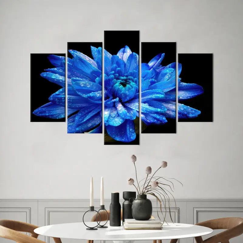 Blue Canvas Art, Blue Flower Decor, Black Wall Art, Modern Wall Art, Luxury Canvas Decor, Nice Blue Flower, Floral Canvas Art,Canvas Art - 5