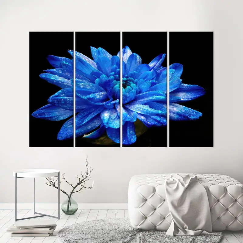 Blue Canvas Art, Blue Flower Decor, Black Wall Art, Modern Wall Art, Luxury Canvas Decor, Nice Blue Flower, Floral Canvas Art,Canvas Art - 3