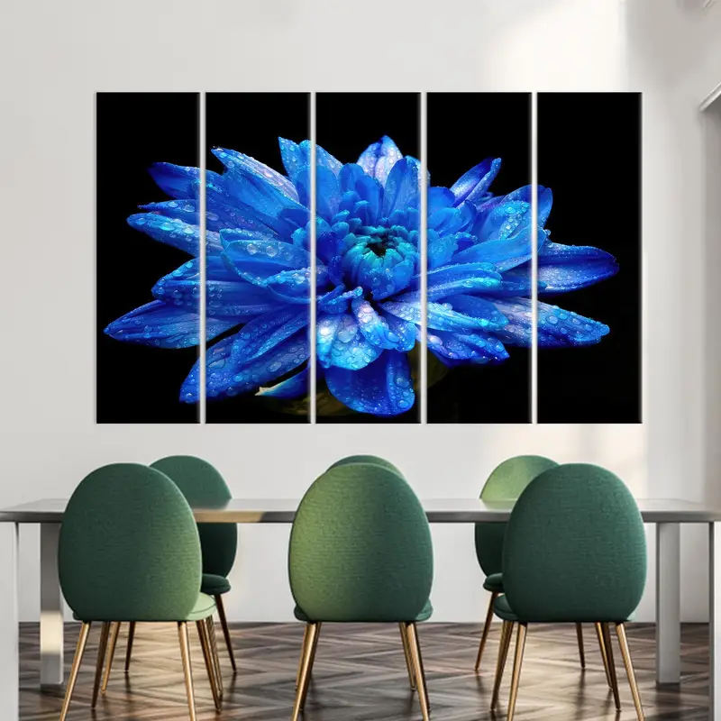 Blue Canvas Art, Blue Flower Decor, Black Wall Art, Modern Wall Art, Luxury Canvas Decor, Nice Blue Flower, Floral Canvas Art,Canvas Art - 4