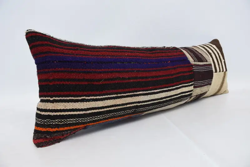 Kilim Cushion Sham, 12x36 Red Cushion, Outdoor Cushion Case, Bolster Pillow Cover, Handmade Kilim Cushion, Kilim Pillow, Pillow Cover - 3