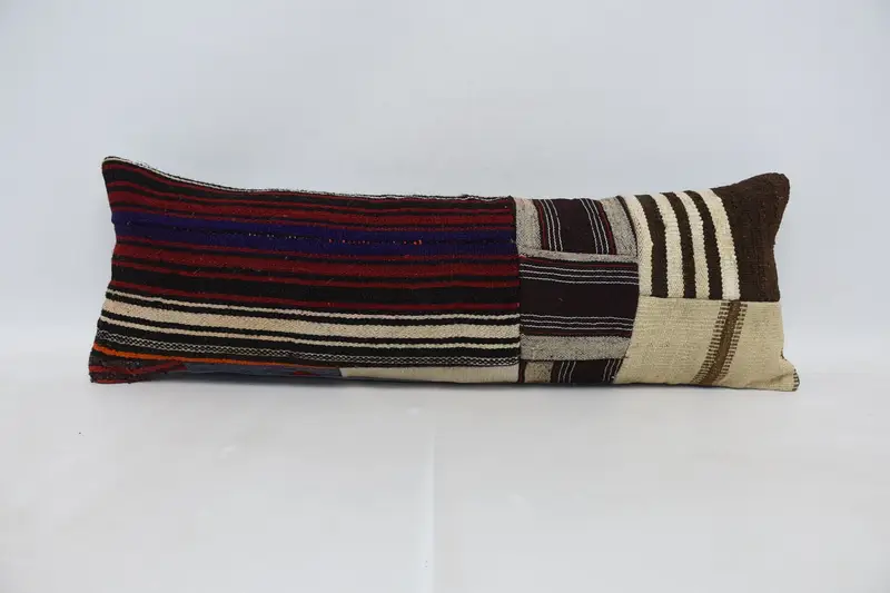 Kilim Cushion Sham, 12x36 Red Cushion, Outdoor Cushion Case, Bolster Pillow Cover, Handmade Kilim Cushion, Kilim Pillow, Pillow Cover - 1